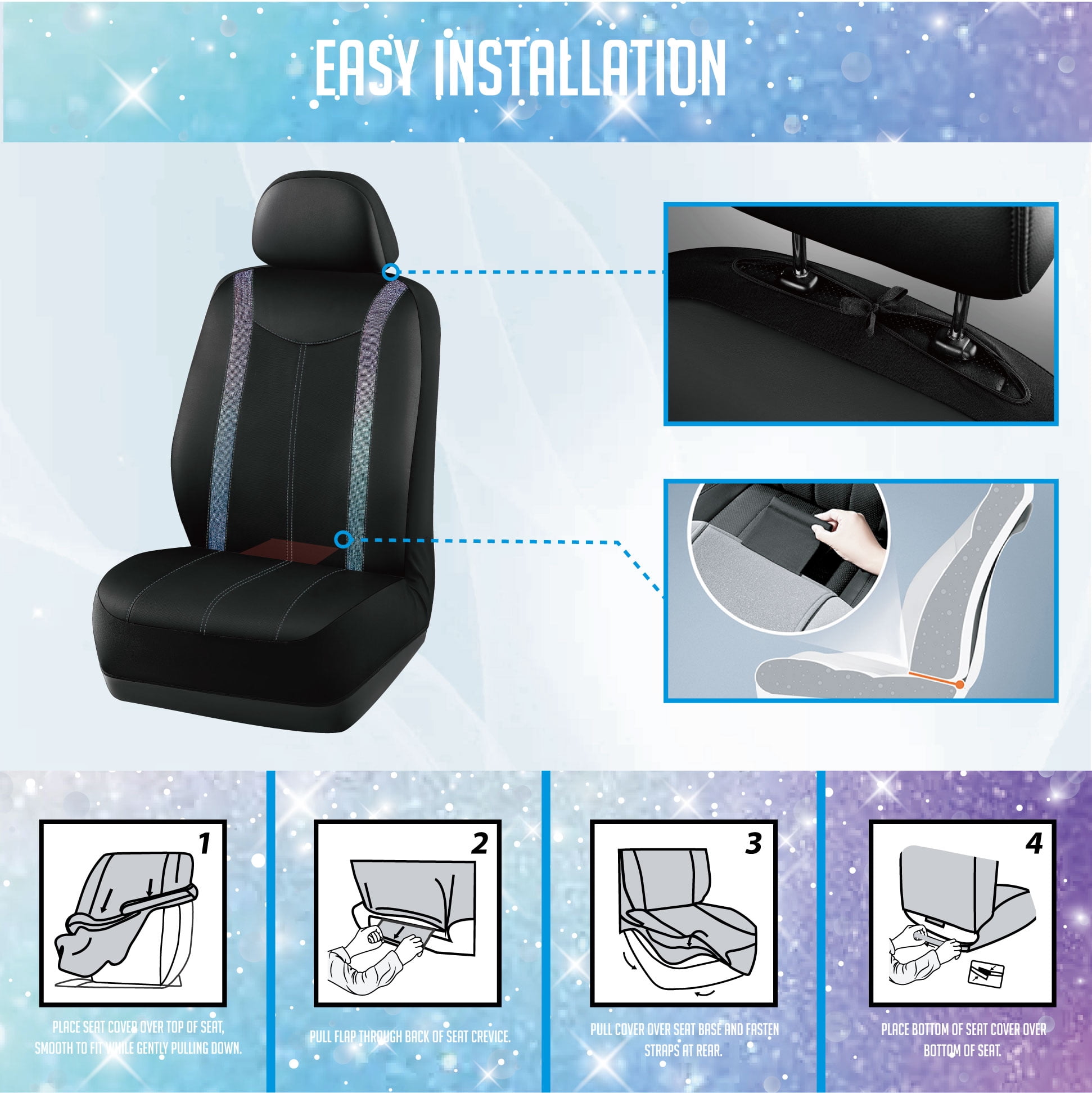 Auto Drive 2-Piece  Premium Blue Bling Crystal Rhinestone Car Seat Covers - Universal Fit, 25SC65