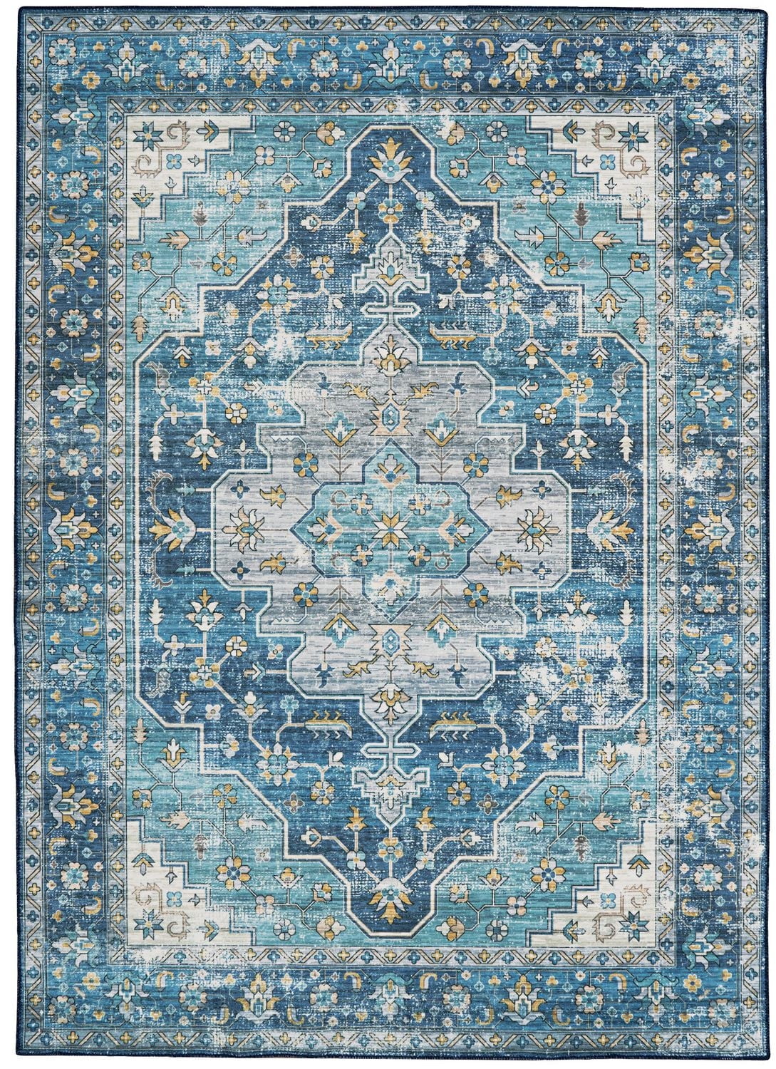 Sariah 3' x 5' Washable Accent Rug, Teal and Ivory