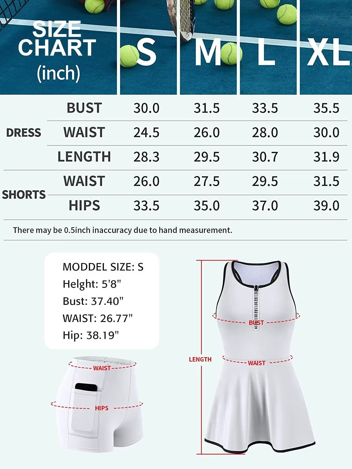Women Tennis Dress Zipper Workout Dresses Built-in Bra Athletic Skirts with Shorts and Pockets