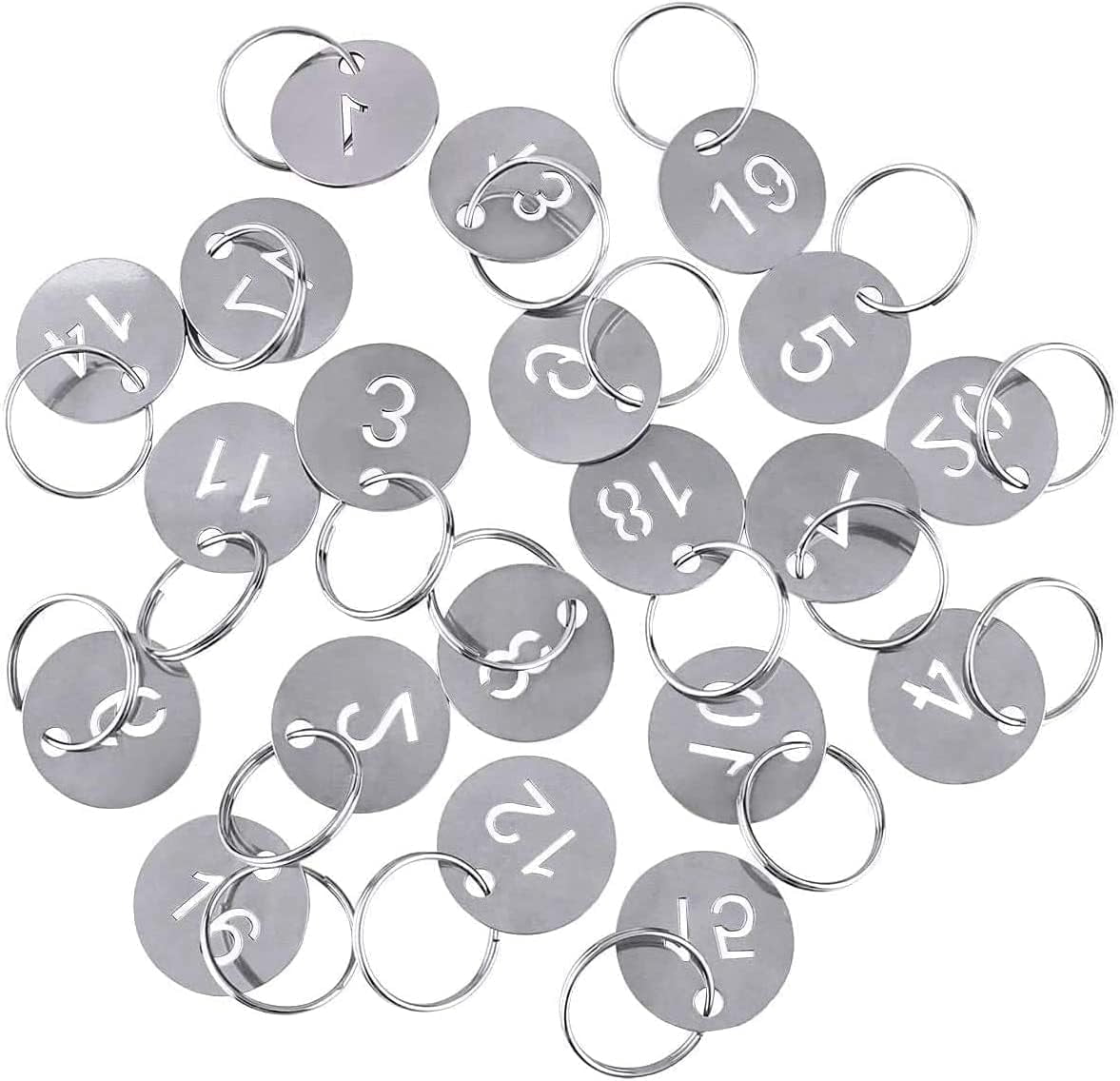 20 PCS Number Key Rings 304 Stainless Metal Numbered Tags,Pet ID Tags,1-20 ID Tags Key Tags with Key Rings for Luggage,Pet Name,Dormitory,House,Hotel Lockers