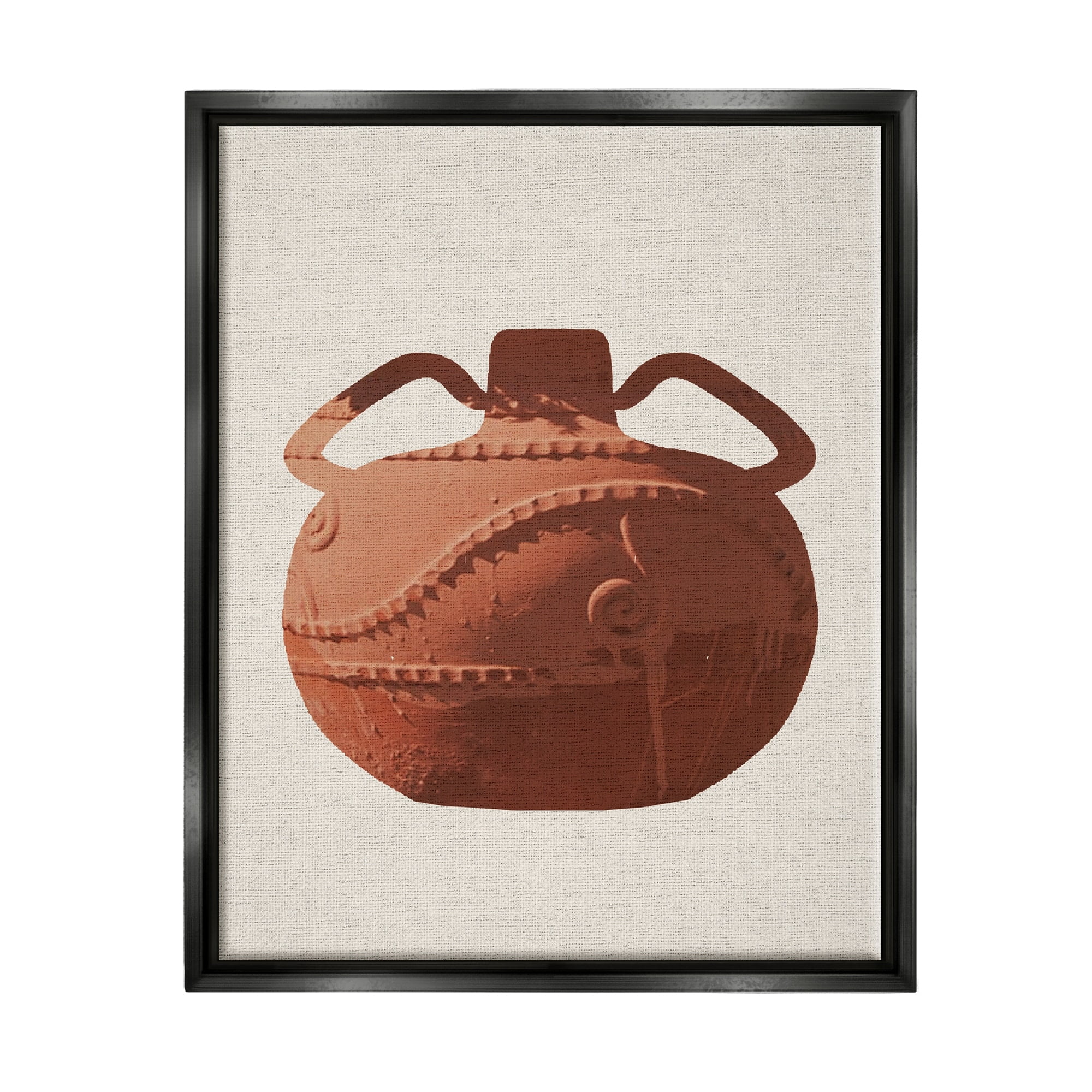 Stupell Industries Ancient Clay Urn Modern Still Life Brown Pottery Jet Black Framed Floating Canvas Wall Art, 16x20, by Daphne Polselli