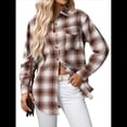thumbnail image 2 of Camisa Abotonada para Mujer, Camisa A Cuadros, Larga, Solapa, Informal, para Negocios, Trabajo Color Naranja XXL, 2 of 10