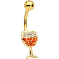 Body Candy Womens 14G 316L Steel Navel Ring Piercing Orange Accent Holiday Wine Glass Belly Button Ring