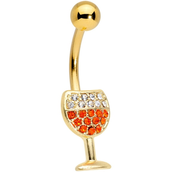 Body Candy Womens 14G 316L Steel Navel Ring Piercing Orange Accent Holiday Wine Glass Belly Button Ring