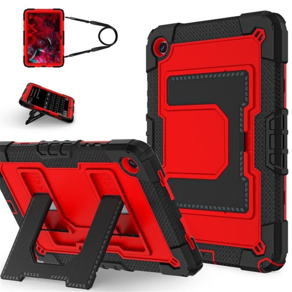 Case For Samsung Galaxy Tab A11,Anti Drop Silicone PC Layer Protective Case Hidden Large Bracket ,Shoulder Strap, Heavy Duty Shockproof Three Proof Tablet Protective Case,Red,For Galaxy Tab A11