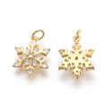 thumbnail image 2 of 10pcs Brass Micro Pave Cubic Zirconia Pendants Lead Free & Cadmium Free & Nickel Free Snowflake Real 18K golden Plated 13x17x4mm Hole: 3mm, 2 of 2