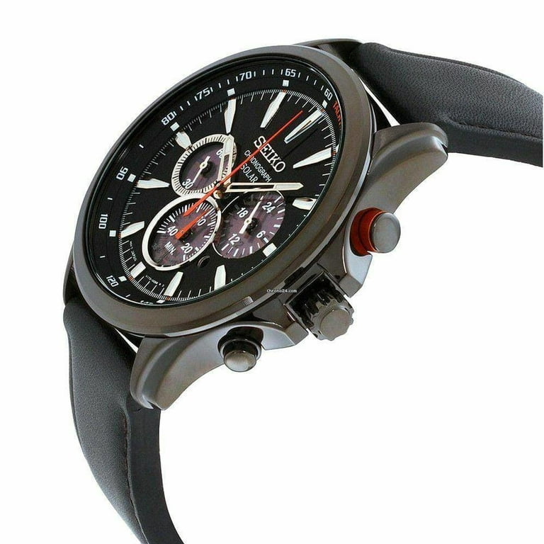 Seiko SSC639 Solar Black Dial Men s Black Leather Chronograph Tachymeter Watch Walmart