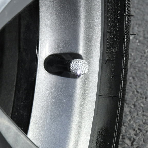 Walbest 4 Pack Valve Stem Caps Handmade Crystal Rhinestone Universal Tire Valve Dust Caps Bling Car Accessories (Silver)