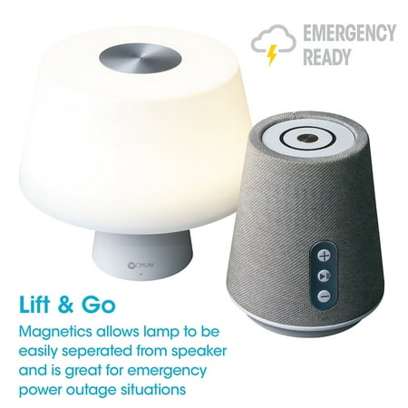 OttLite - Entertain LED Bluetooth Speaker Lamp w/ 3 Brightness Settings, 3 Light Temperatures Settings, Removeable Emergency Light - Gray and White