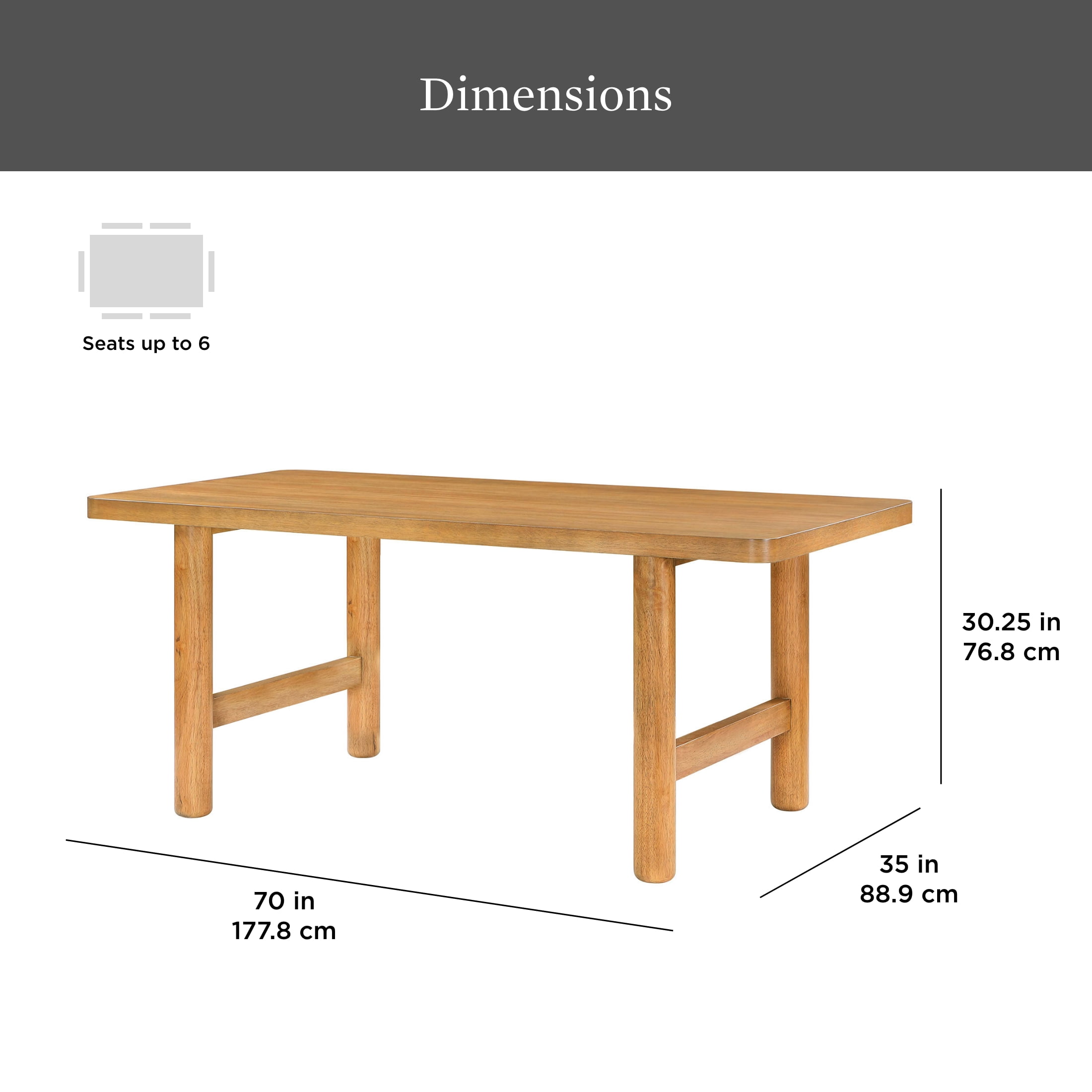 Better Homes & Gardens Adlin 70 in Rectangle Dining Table, Light Honey