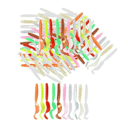 100pcs Single-tailed Worm Fishing Grub Lures Baits Fishing Accessories 4cm