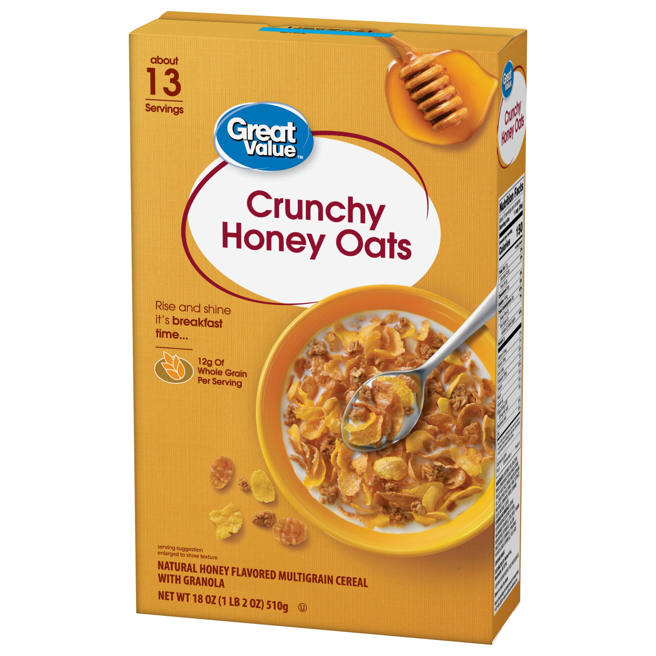 (10 pack) Great Value Crunchy Honey Oats Breakfast Cereal, 18 oz