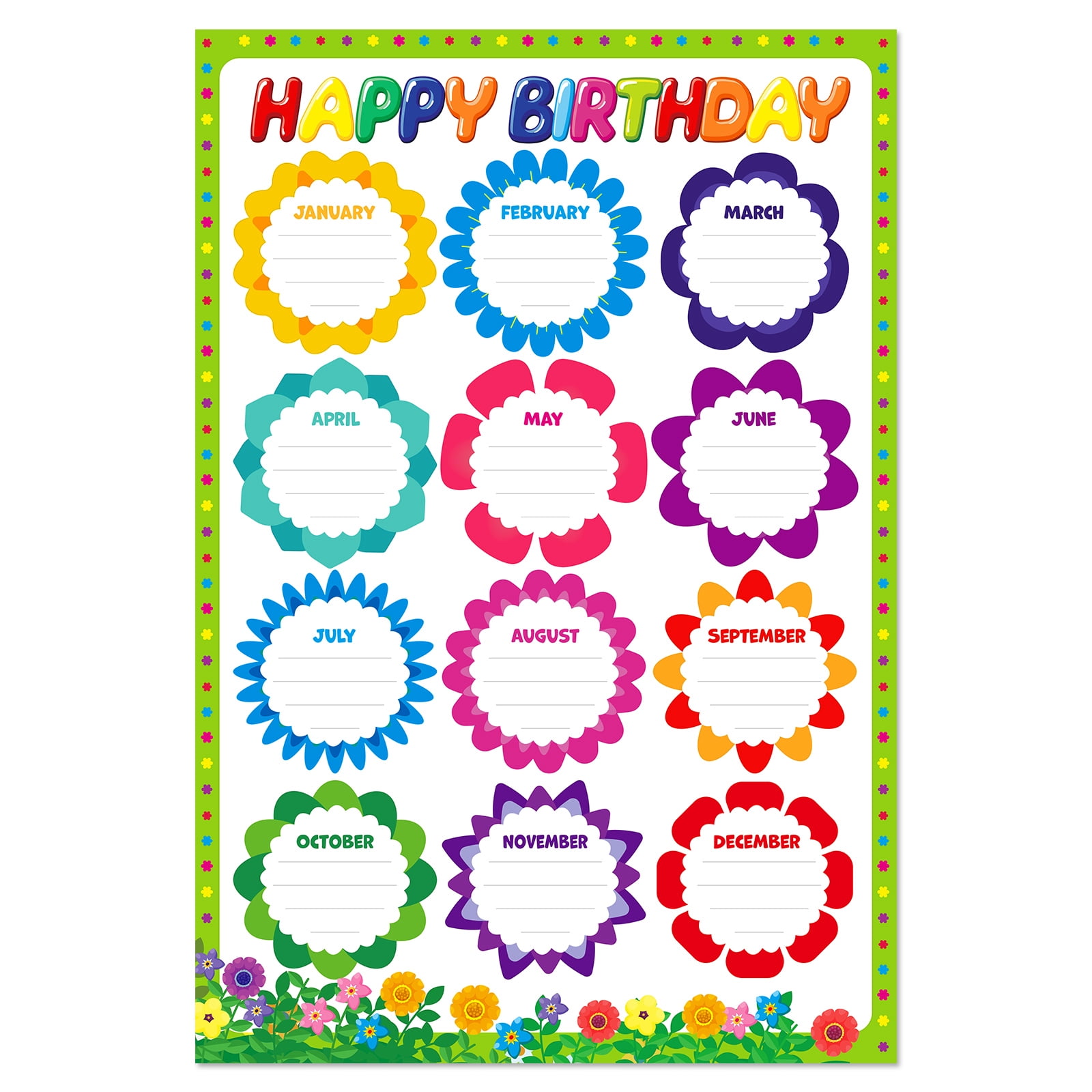 Geburtstagstabelle Für Klassenzimmer – Blumen-Poster 28,4x41,9 Cm, Laminiert, Wiederverwendbar Mit Kreide