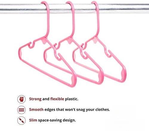 Kids Plastic Hangers, Children's Hangers for Baby, Toddler, and Child Clothes - Everyday Standard Use - Ideal for Boys and Girls Closet, Clothing, Pants, Coats, and More - Pink, 40 Pack