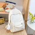 thumbnail image 4 of Mochila escolar informal Mochila de nylon Mochila estilo preppy con múltiples bolsillos (Blanco), 4 of 8