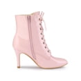 thumbnail image 3 of BLISSFUL STEP Women's Patent Leather Pointed Toe Lace Up Stiletto Heel Ankle Boots Pink 6.5, 3 of 8