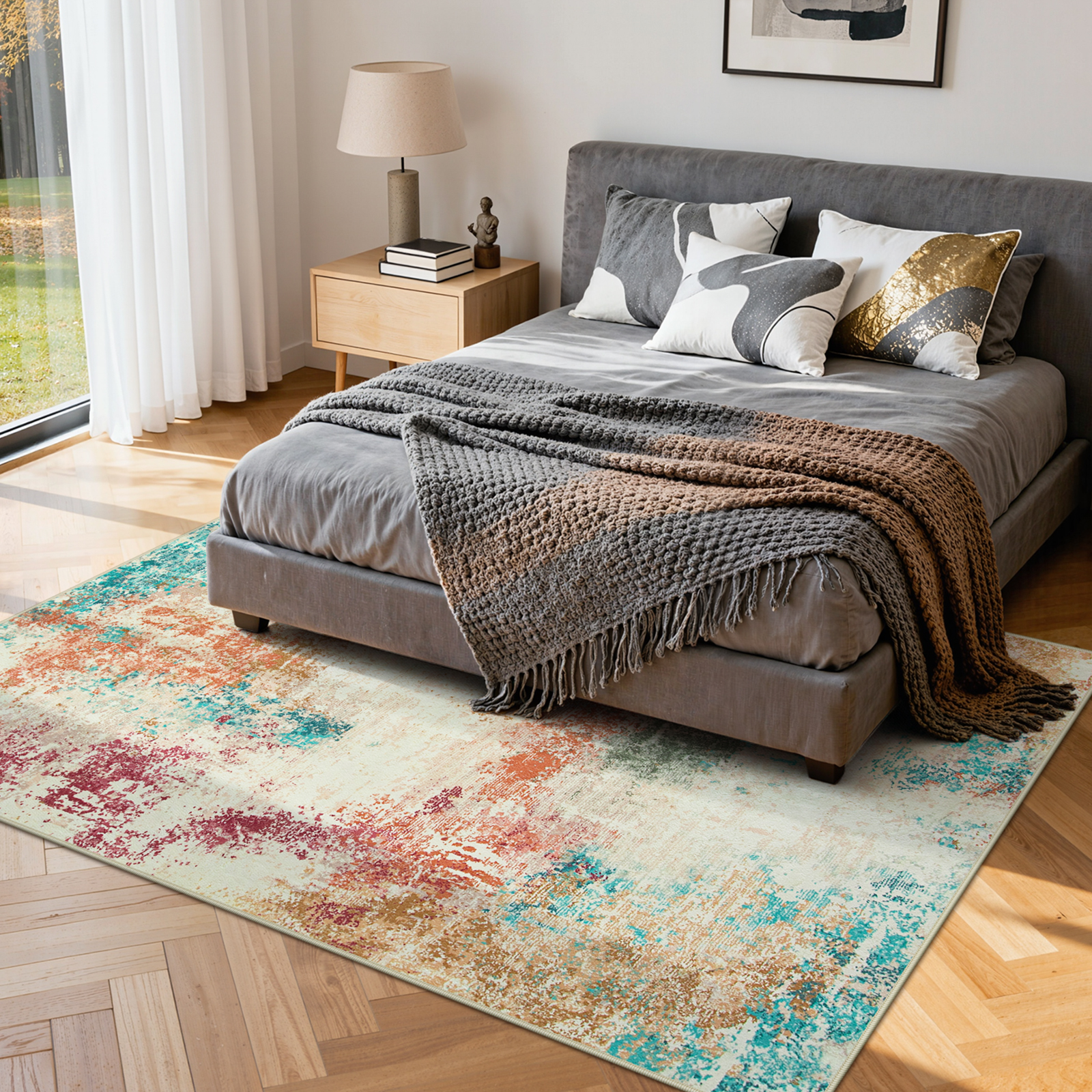 RUG ROBOT Abstract 5'x7' Area Rugs for Living Room, Washable Non-Slip Soft Distressed Rugs for Bedroom , Modern Indoor Mat Throw Rug for Kitchen Dining Room, Colorful