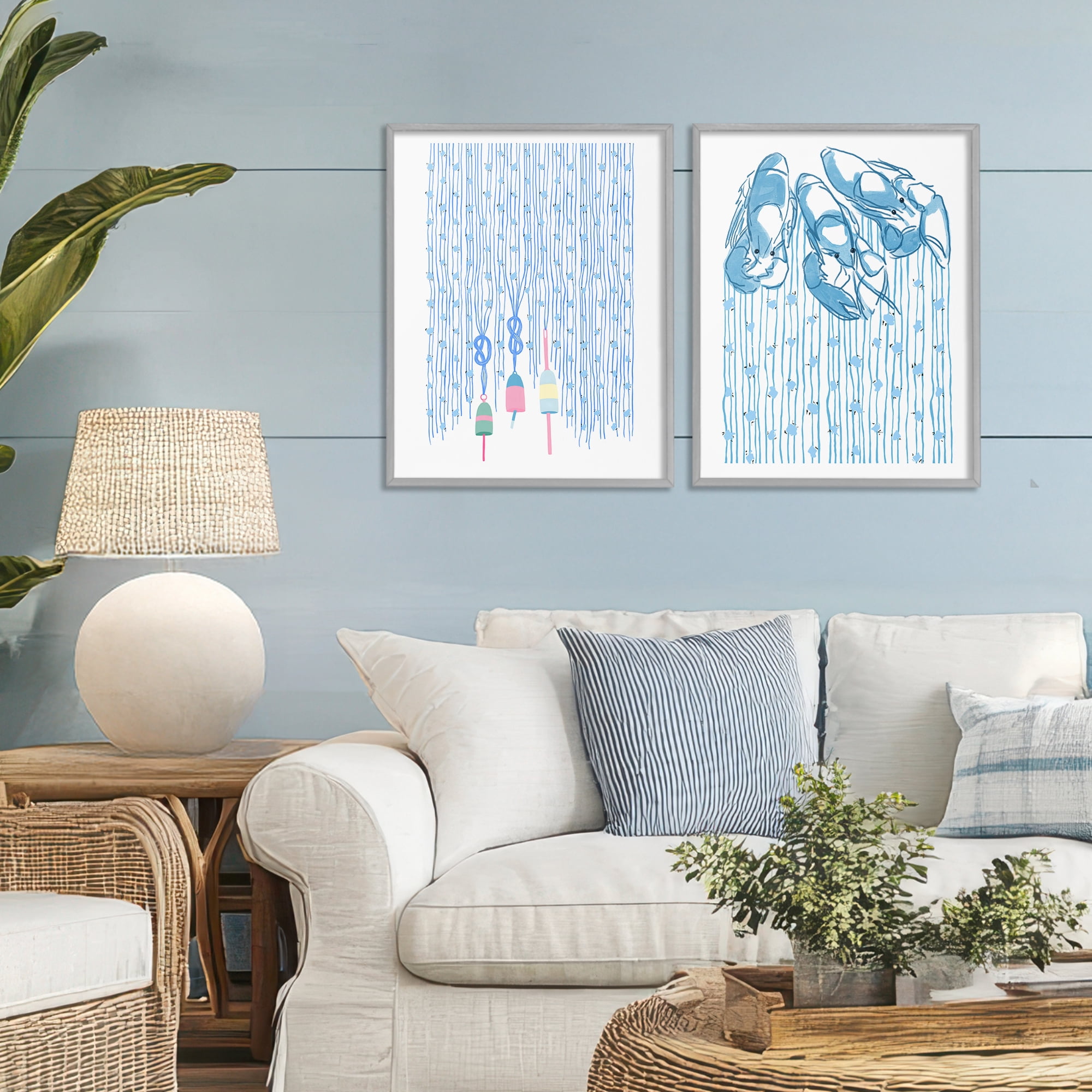 Stupell Industries Nautical Buoys & Lobsters 2 Piece Gray Framed Giclee Art Set, design by Melissa Tilley