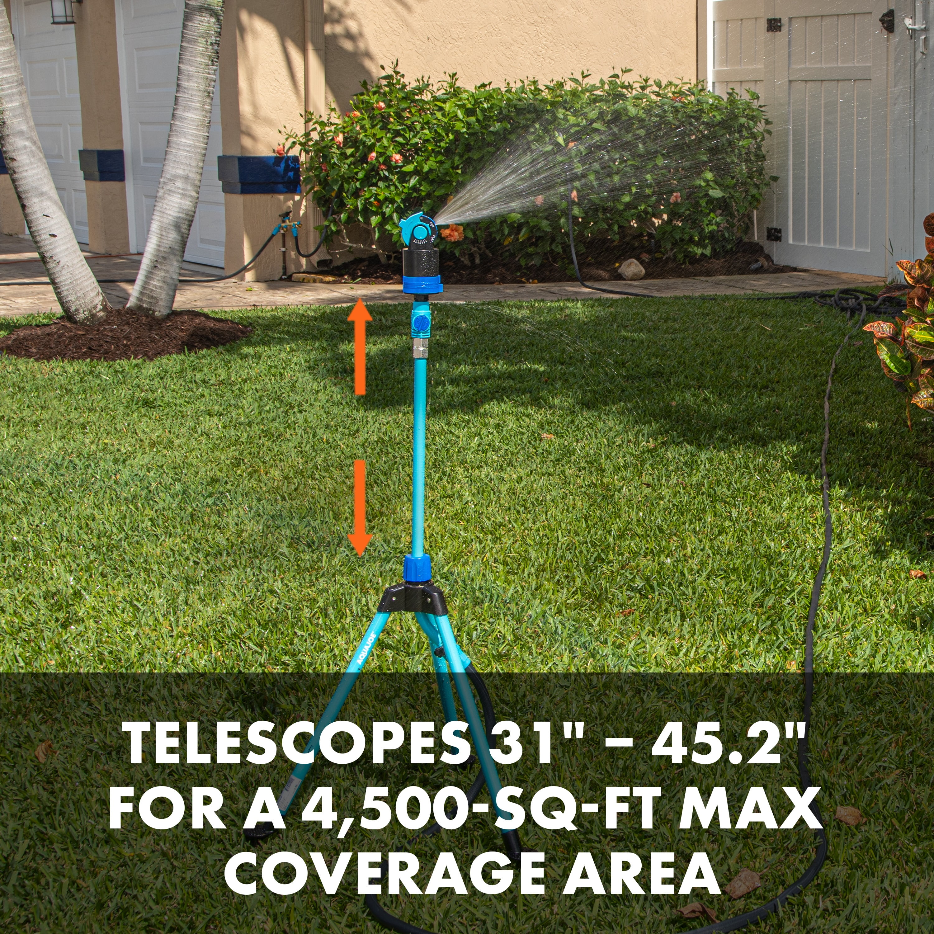 Aqua Joe Indestructible Turbo Drive 360º Telescoping Tripod Lawn & Garden Sprinkler, 6 Spray Patterns, 4,500 Sq. ft. Max Coverage