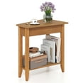 thumbnail image 1 of Gymax Table d'Appoint à 2 Niveaux Irrégulier Étroit Table de Chevet pour Sofa avec Tablette de Rangement Noyer, 1 of 10