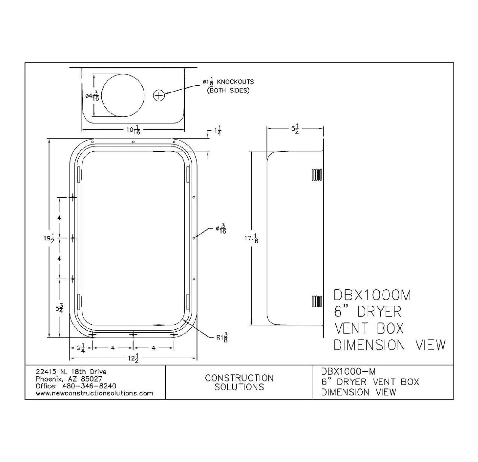 DBX1000M Dryer Vent Box with Trim Ring for 2x6 framing