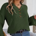 thumbnail image 6 of Lovskoo Sweaters for Women Trendy Casual Button Long Sleeve V-Neck Keeping Warm Outing Sweater Green, 6 of 9
