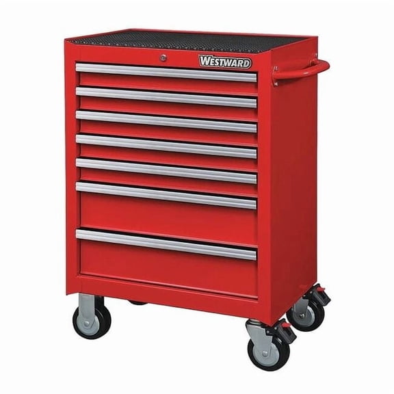 WESTWARD Rolling Tool Cabinet, 7-Drawers, Gloss Red, 27" W x 19" D x 39.5" H