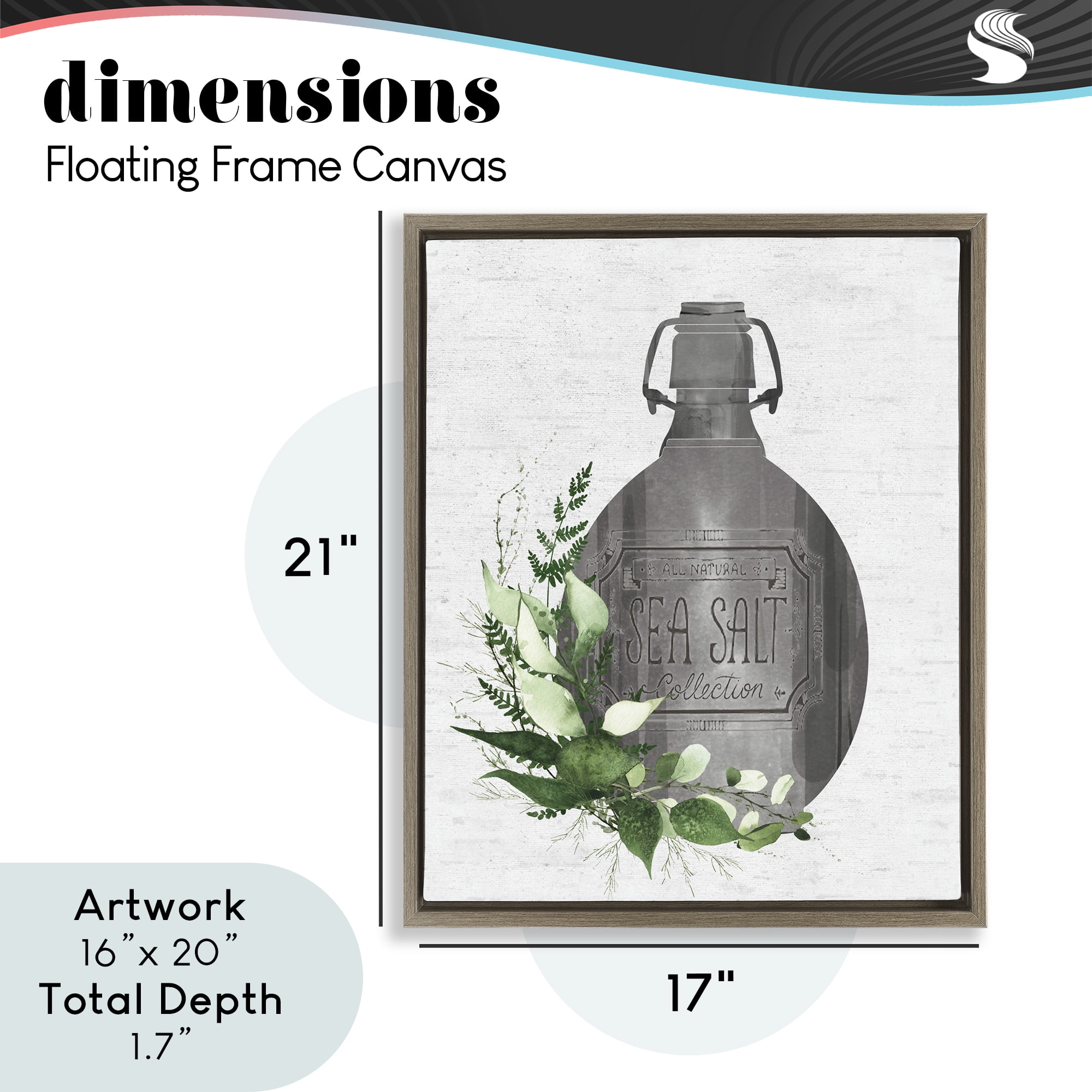 Vintage Bottle with Bathroom Herbs Brown Framed Floater Canvas Wall Art, design by Lettered and Lined