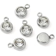thumbnail image 3 of 1 Bag Flat Round Pendant Charms 20Pcs 201 Stainless Steel Rhinestone Charms Birthstone Flat Round Rhinestone Charms for Women DIY Necklace Bracelet Earring Jewelry Craft Making Gray DIY, 3 of 4