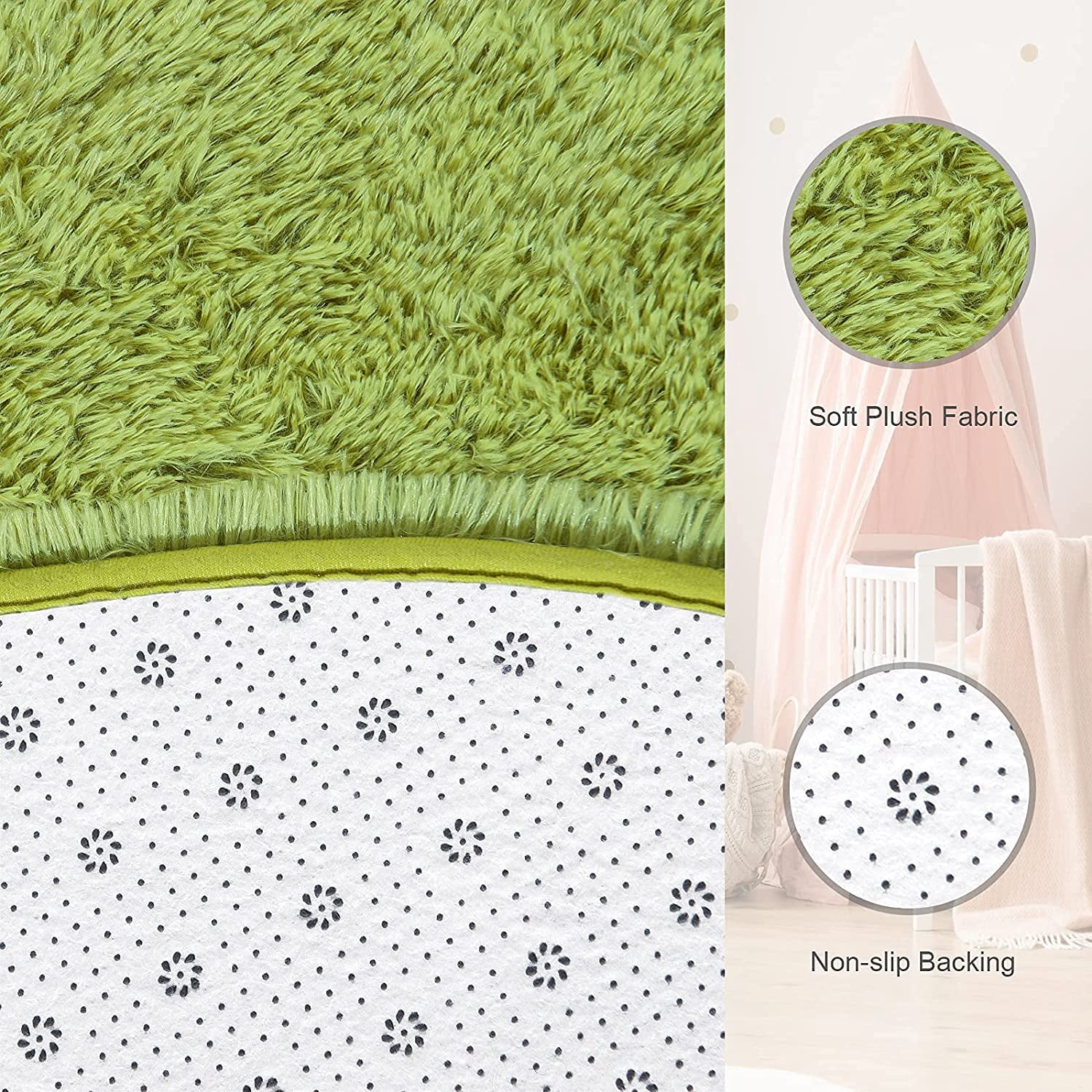 DweIke Round Rug for Bedroom,Soft Shaggy Area Rugs for Living Room Decor,Fluffy Circle Carpets for Nursery,5'x5',Grass Green