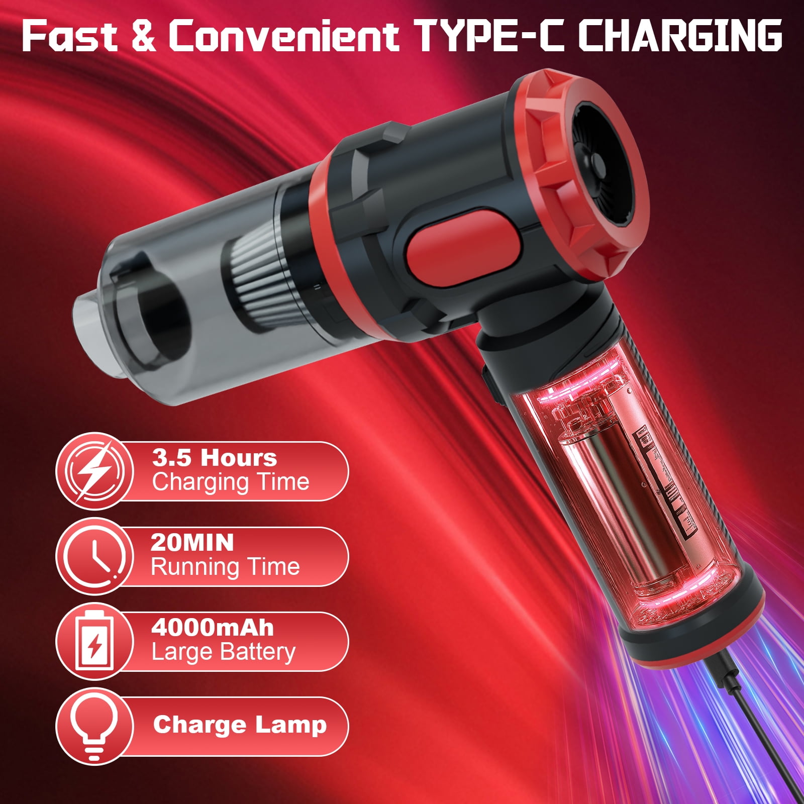 Handheld Car Vacuum Cleaner, 12000PA High Power Cordless Vacuum Cleaner & Air Duster, Portable Mini Vacuum for Car, Office