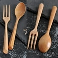 thumbnail image 3 of DJN 2025 New Tableware Natural Flatware Reusable Spoon Solid Color Tableware Fork Set Portable Wooden Kitchen，Dining & Bar Wooden yellow One Size, 3 of 8