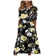 thumbnail image 1 of SMihono Robe d'Été Grande Taille pour Femmes 2023 à Col en V à Manches Courtes Robe Imprimée Robe Décontractée avec Poches, 1 of 4