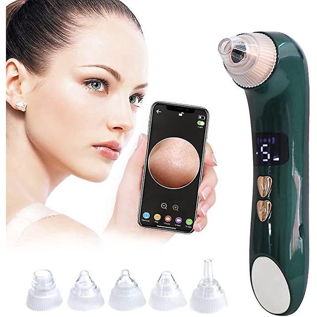appareil D'exportation Faciale Lectrique (vert), Chauffage D'appoint Visuel Usb Avec Camra, Recargable En 5 Vitesses Et 6 Ttes D'aspiration