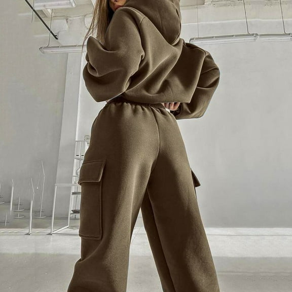 Loose Fit Hooded Sweatshirt With Joggers Co-ord Set (XL, CubBrown)