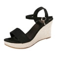 thumbnail image 4 of Rokment Womens Platform Wedges Dressy Shoes for Ladies with Glitter Rhinestones Charms Trendy Casual Suede Open Toe Chunky High Heels Summer Dress Pumps Black Size 9, 4 of 5