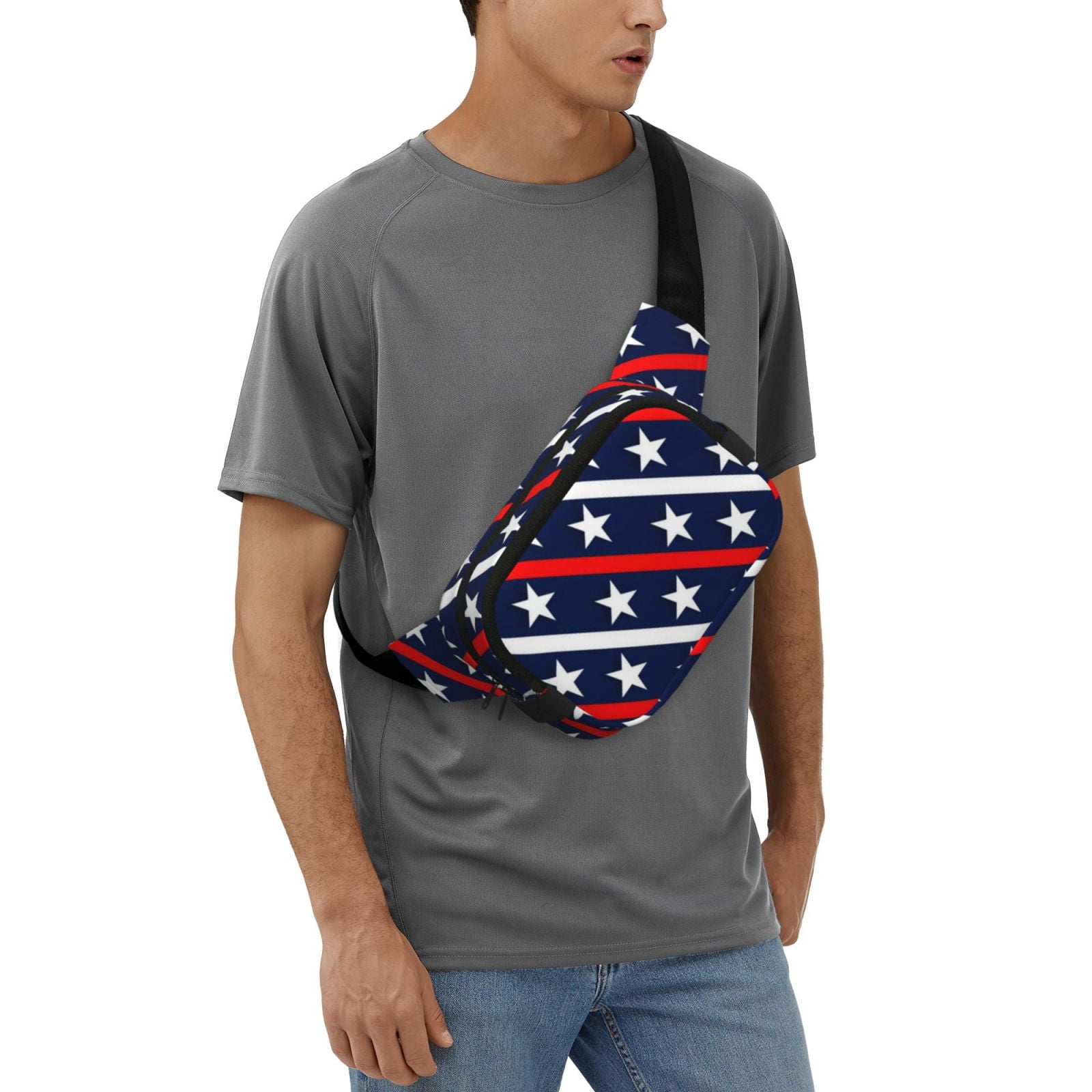 Picia Patriotic Star Print Square Double-Layer Waist Bag Mini Adjustable Waist Belt Bag Exercise Running Travel Hiking