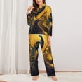 thumbnail image 2 of Fotbe Elegant Gold Leaf Peacock Conjunto de Pijama de Manga Larga para Mujer con Estampado, Ropa de Dormir de 2 Piezas, Conjunto de Casa Suave y Cómodo con Bolsillos-Small, 2 of 7
