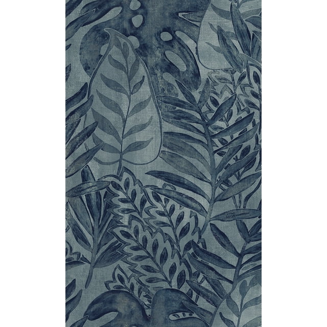 Blue Printed Leaves Tropical Wallpaper R8242