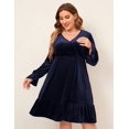 thumbnail image 3 of HA-EMORE Women's Plus Size Wrap V Neck Velvet Dress Swing Dress Long Sleeve Party Dress, 3 of 8