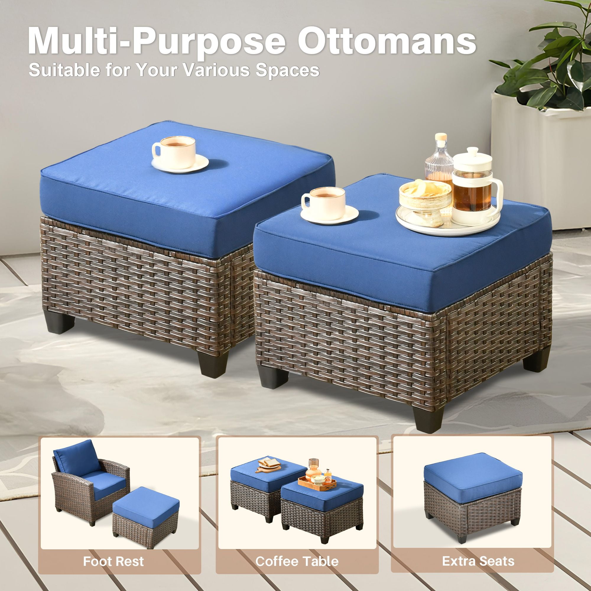 Ovios 5 Pieces Outdoor Patio Furniture Set Wicker Rattan Outside Conversation Sectional Sofa for Backyard