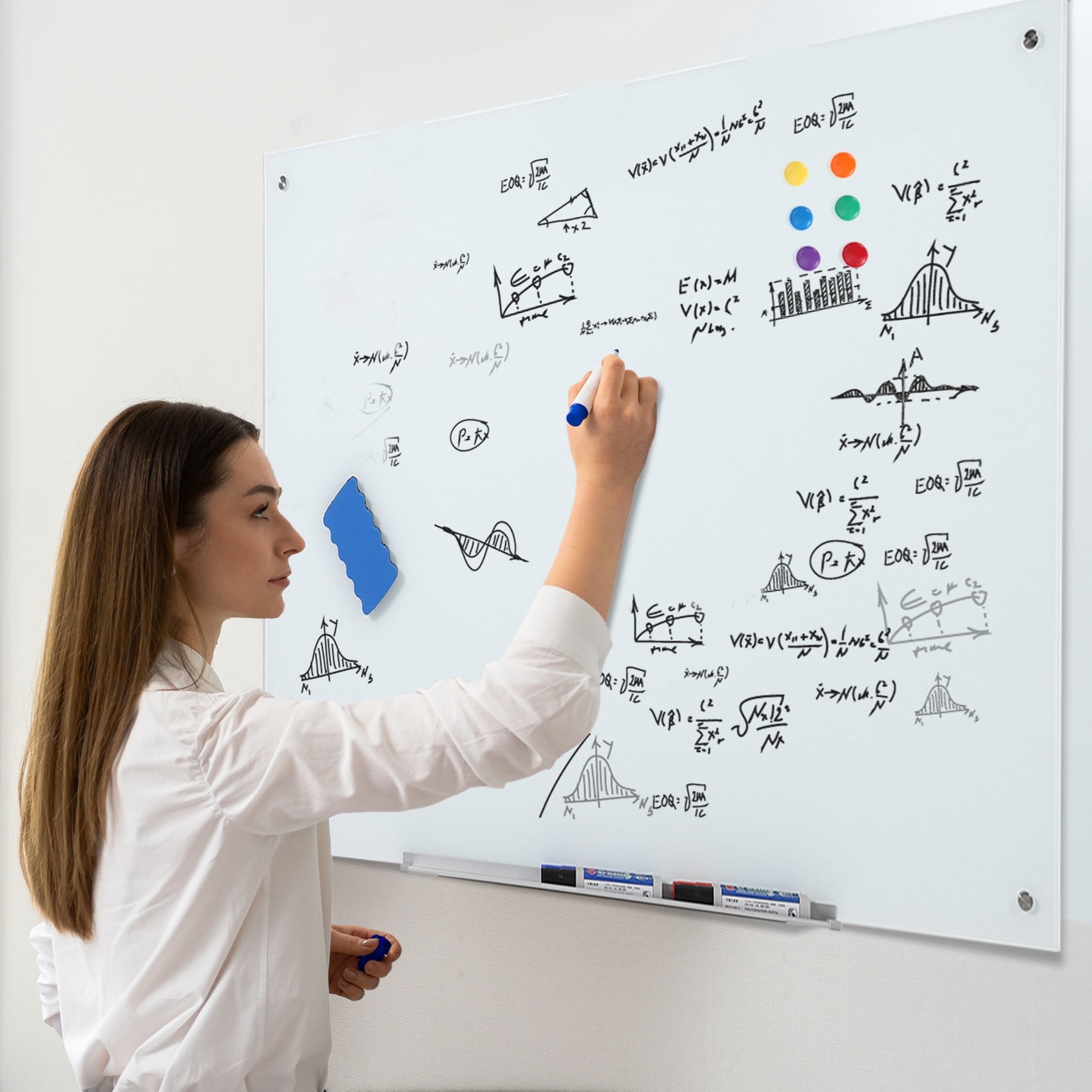 Magnetic Glass Whiteboard Frameless Dry Erase Board with 6 Strong Magnets, Tempered Glass Writing Board for Office, Home & School, White, 23.6" x 17.7"