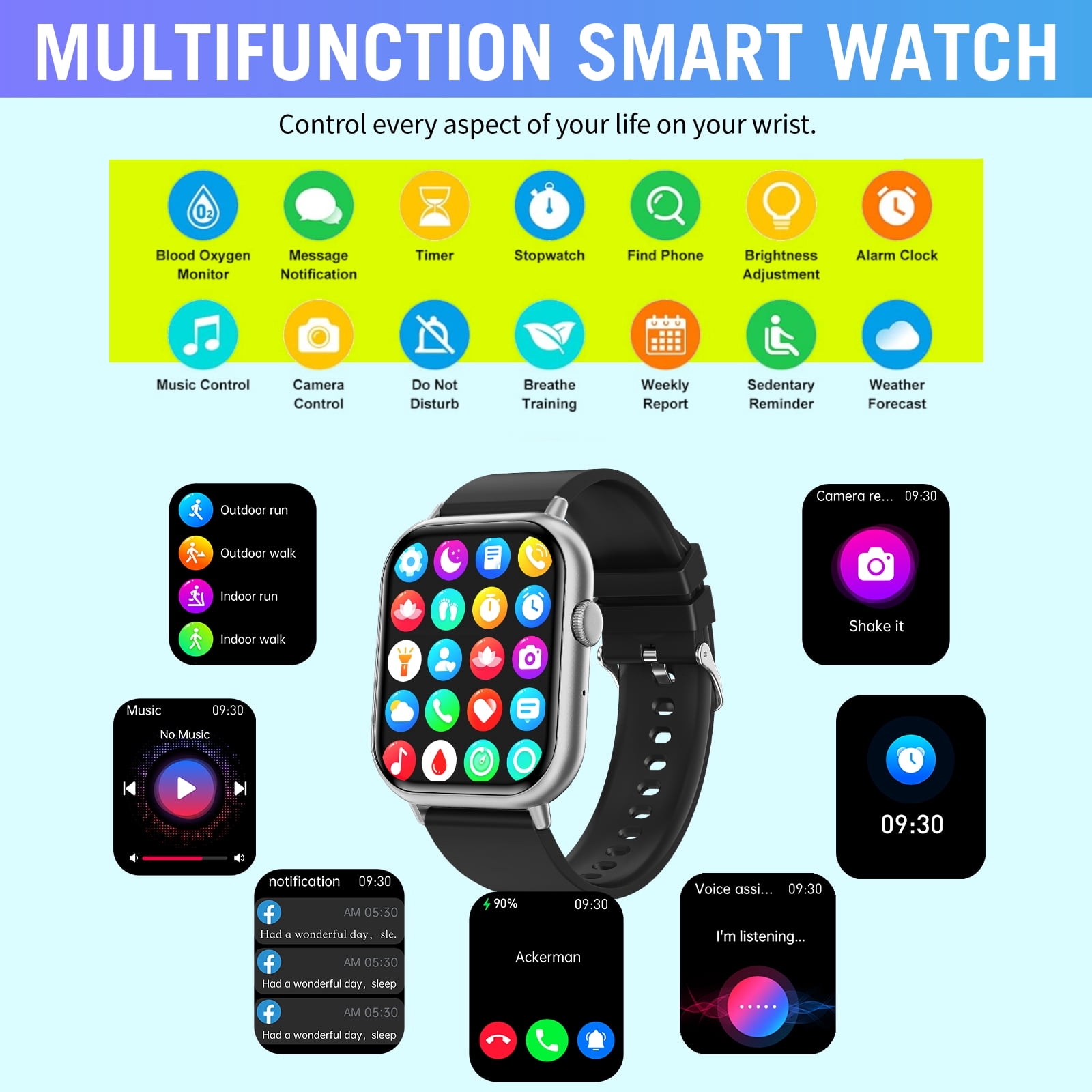 2026 NEW Smart Watch, 2.01'' HD Screen SmartWatch for Men Women , Answer/Make/Message, 100+ Sports Modes, IP67 Waterproof Compatible with Android and iPhone