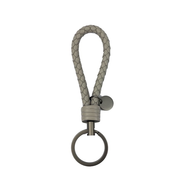 Inteprter LLavero de cuerda tejida trenzada de cuero, resistente al desgaste, bolsa de bricolaje, colgante exquisito, resistente al agua, Artesanía Gris 3.3*9 cm
