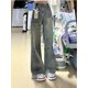 thumbnail image 2 of Vintage azul americano Cargo cremallera bolsillo parche pantalones vaqueros de pierna ancha pantalones largos pantalones lavados Y2k ropa de calle de cintura alta, 2 of 5