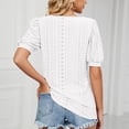 thumbnail image 4 of 2025 Summer Puff Short Sleeve Shirts for Women Loose Fit Eyelet T Shirt Notch V Neck Tunic Blouse Hollow Out Work Tops, 4 of 9