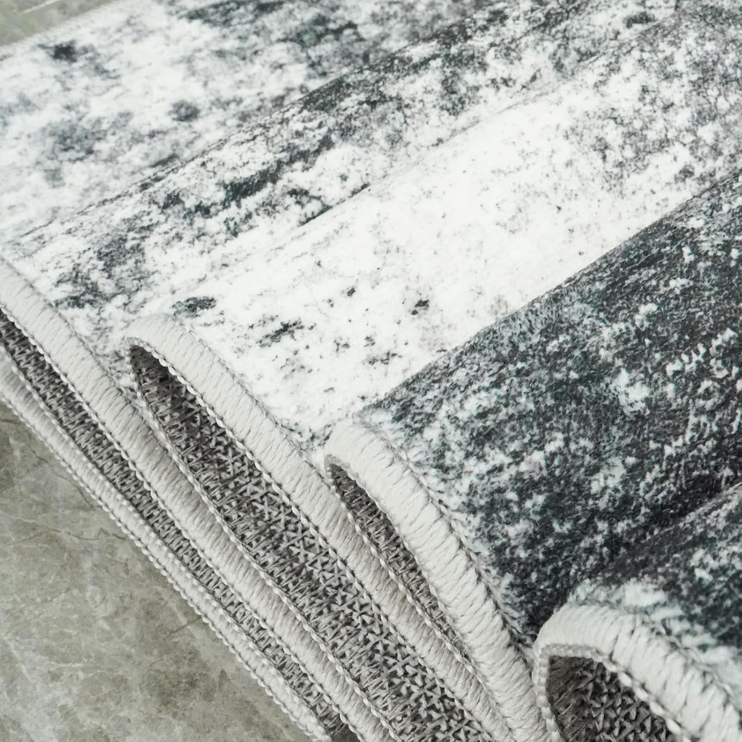 RUUGME 10X14 Abstract Area Rug:Large Washable Living Room Rug Indoor Non Slip Low Pile Carpet for Bedroom Soft Foldable Stain Resistant Distressed Thin Rug for Dining Room Kitchen 10X14 Black A