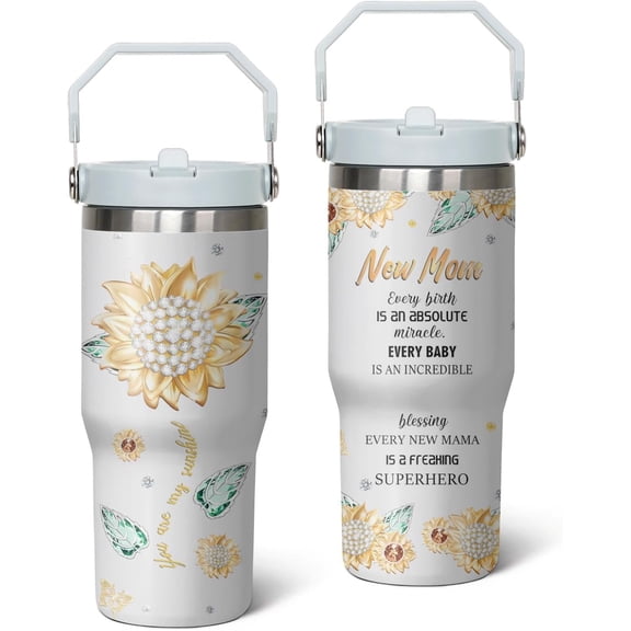 30 Oz Tumbler with Handle and Straw, Double Wall Coffee Travel Mug Spill Proof Leak Proof, Reusable Insulated Water Bottle 30 Oz, Stainless Steel Cup with Handle and Straw Gifts for Women