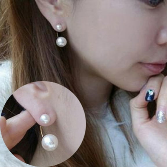 Sanwood 1 Pair Ear Stud Double Faux Pearl Chic Alloy Fashion Wedding Earrings for Women