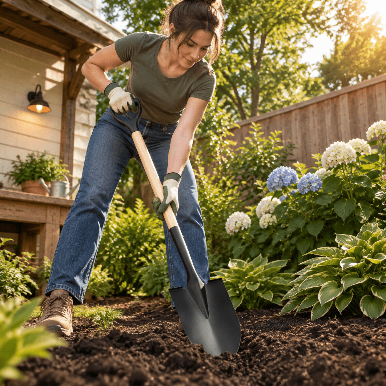 Shovel For Digging Round Point Garden 41 Inch D-handle Wooden Handle